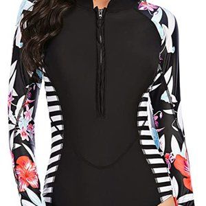 Swimall Women Long Sleeve Bathing Suit One Piece Swimsuit Zipper Front UPF 50+